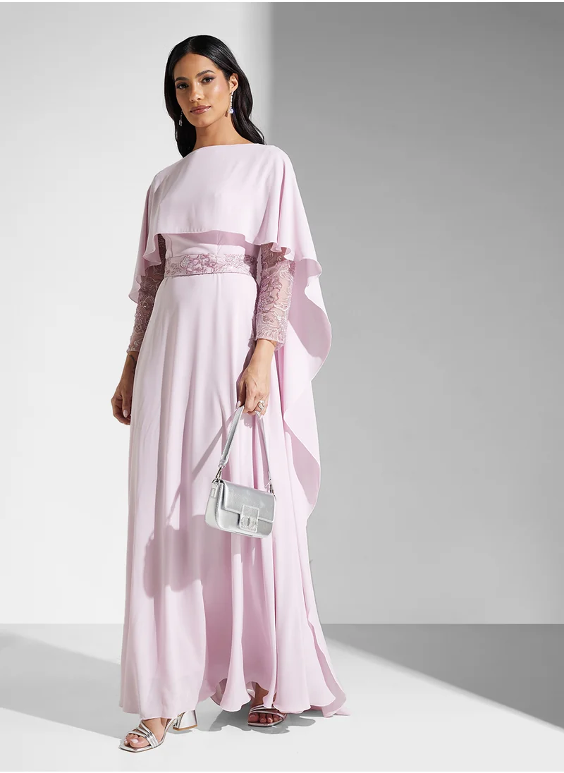 Namshi x Draped Cape Detail Dress With Sequin Embellishment