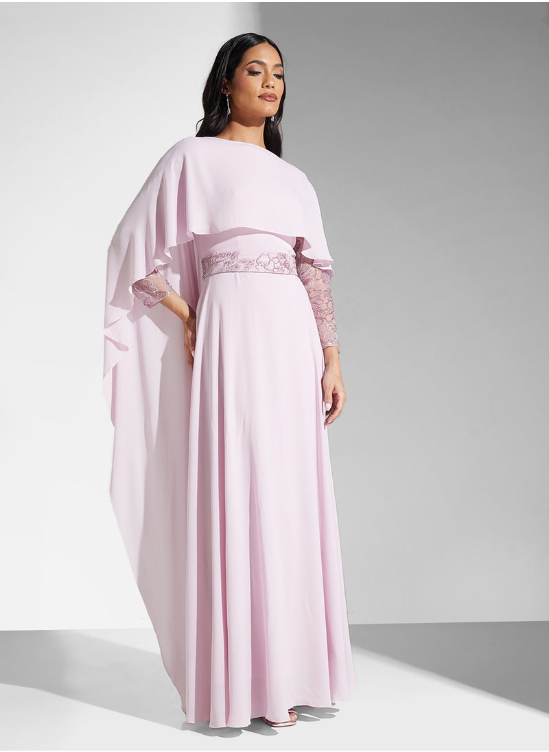 Namshi x Draped Cape Detail Dress With Sequin Embellishment  - Image 4