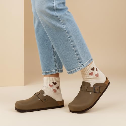 CUSHIONAIRE Hana Womens Clogs | Comfortable Vegan Suede Clogs for Women | Slip On Potato Shoes with Cork Footbed & Arch Support| BROWN 7.5W - Image 4