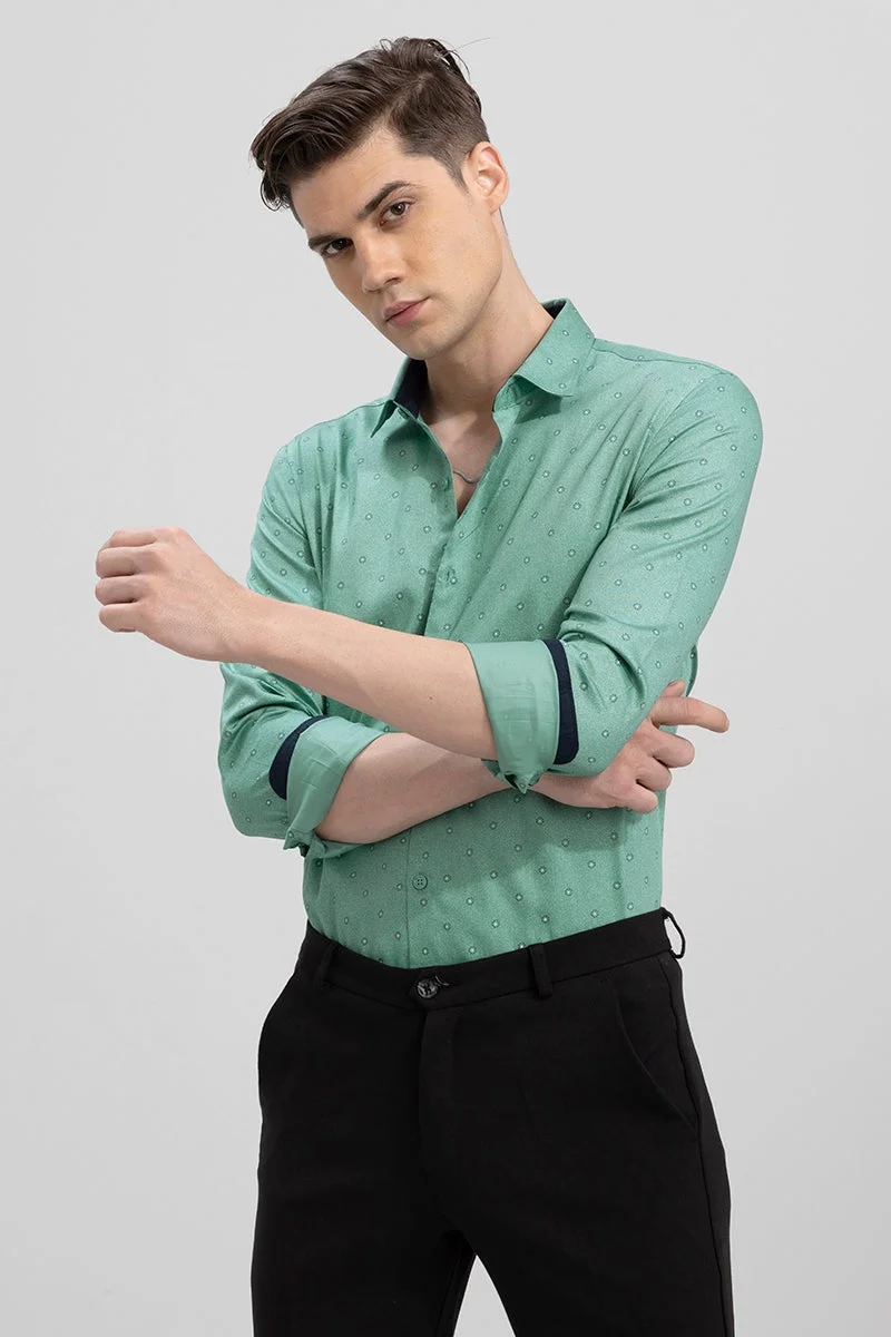SNITCH Turquoise Geometric Long Sleeve Slim Fit Casual Shirt