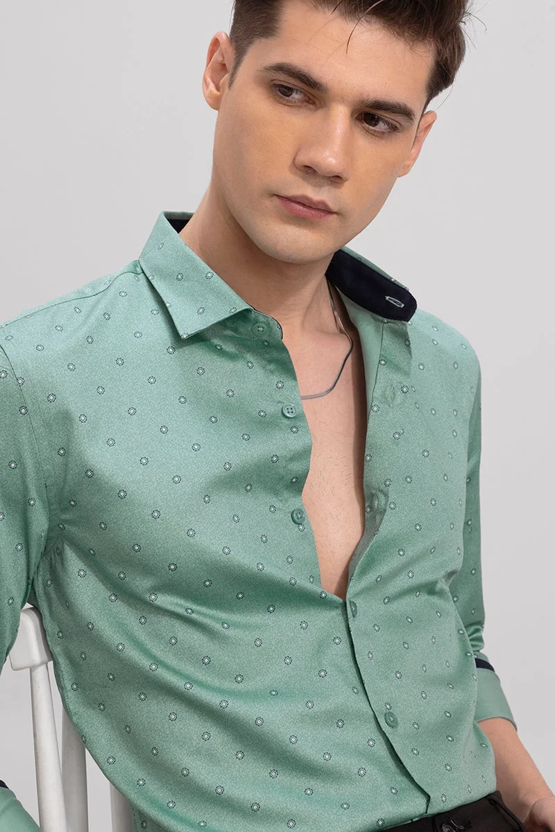 SNITCH Turquoise Geometric Long Sleeve Slim Fit Casual Shirt