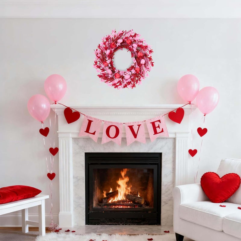 zjlmit Valentines Day Decorations 22 Inch Valentine's Day Wreath Pink Flower Wreaths for Front Door with Red Tulip Pink Forsythia Flowers for Valentine Wedding Anniversary and Holiday Decorations - Image 4