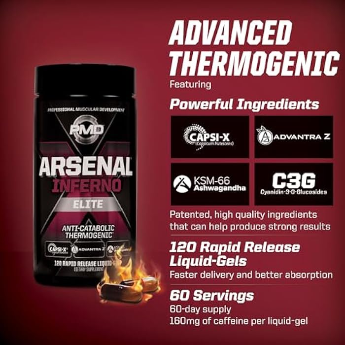 PMD Sports Arsenal X Inferno Superior Fast-Acting Liquid Gel Thermogenic Dietary Supplement - Fat Burner and Muscle Maintenance - Increase Metabolism and Energy Booster - 120 Liquid Gels - Image 3