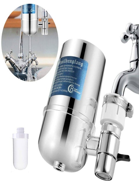 Faucet Water Filter, 8 Layer Purification Ceramics Remove Heavy Metals, Fluoride, Suitable for Most Taps, Reduce Chlorine Speedy Flow, Double Outlet Faucet Filtration to Improve Hard Wate