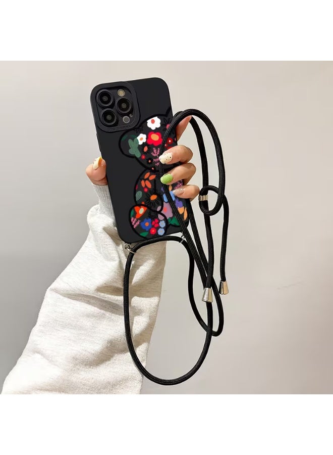 Temu Bear-themed plant-based shockproof phone case with strap for iPhone, compatible with iPhone 16 Pro - Image 1