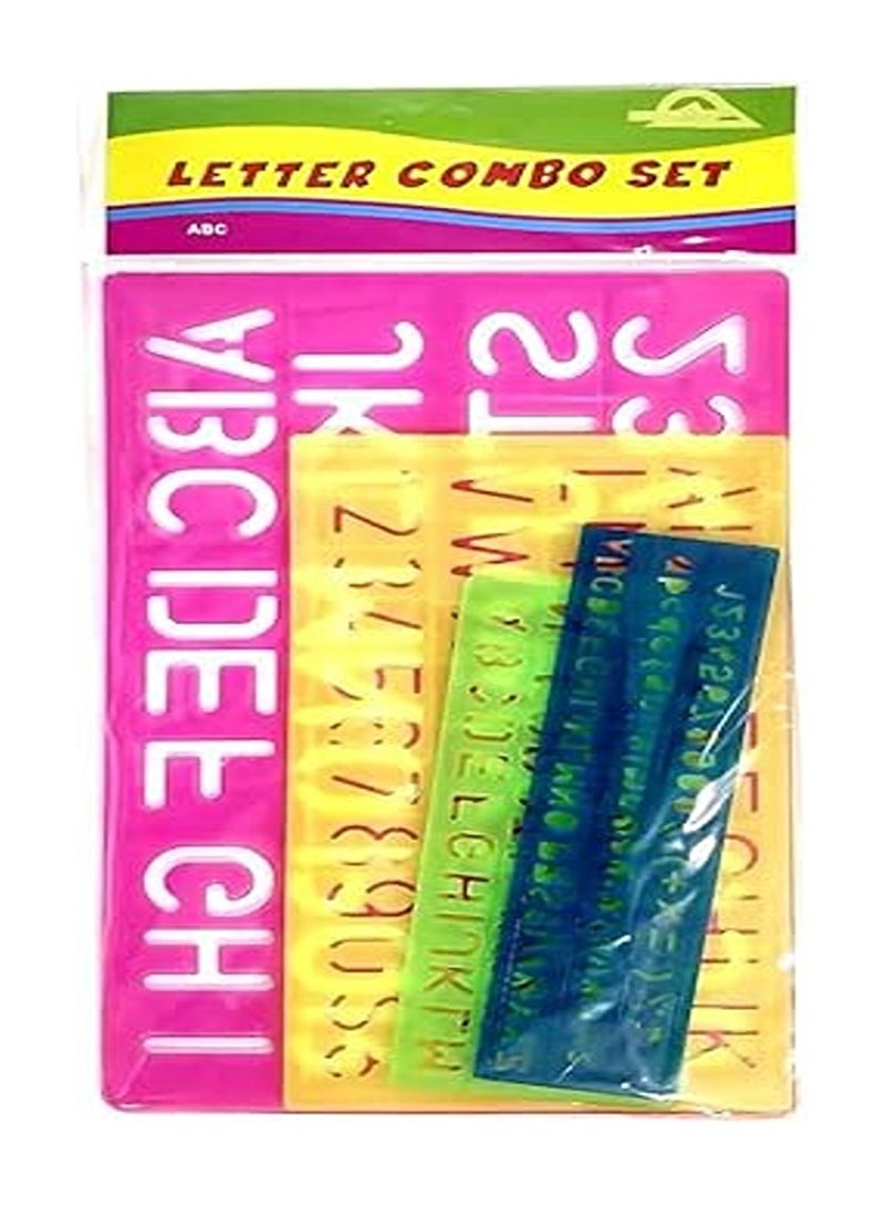 طقم استنسل بتصميم حروف أبجدية ، من 4 قطع، متعدد الألوان