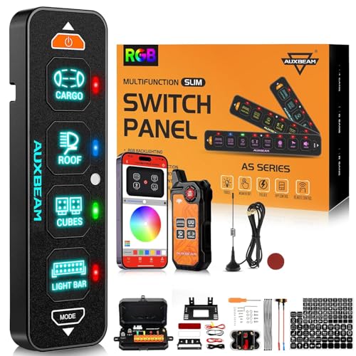 Auxbeam 4 Gang Slim Switch Panel Bluetooth RGB AS400 with APPWireless Remote Control Toggle Momentary Pulsed Dimmable Switch Pod for Offroad Truck Waterproof3Year Warranty Patent Registering - Image 1