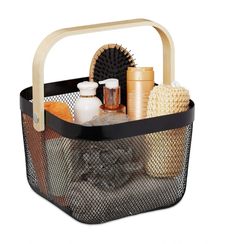 PRAMANTA Bathroom Organizer Basket Portable Shower Caddy with Bamboo Handle Metal Bath Tote, Garden Harvest Basket, Picnic Basket, Perfect for Shopping, Gardening, Picnics and Organizing (1Pcs) - Image 1