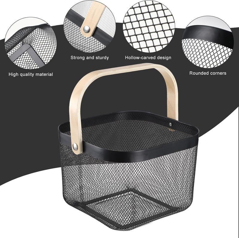 PRAMANTA Bathroom Organizer Basket Portable Shower Caddy with Bamboo Handle Metal Bath Tote, Garden Harvest Basket, Picnic Basket, Perfect for Shopping, Gardening, Picnics and Organizing (1Pcs) - Image 2