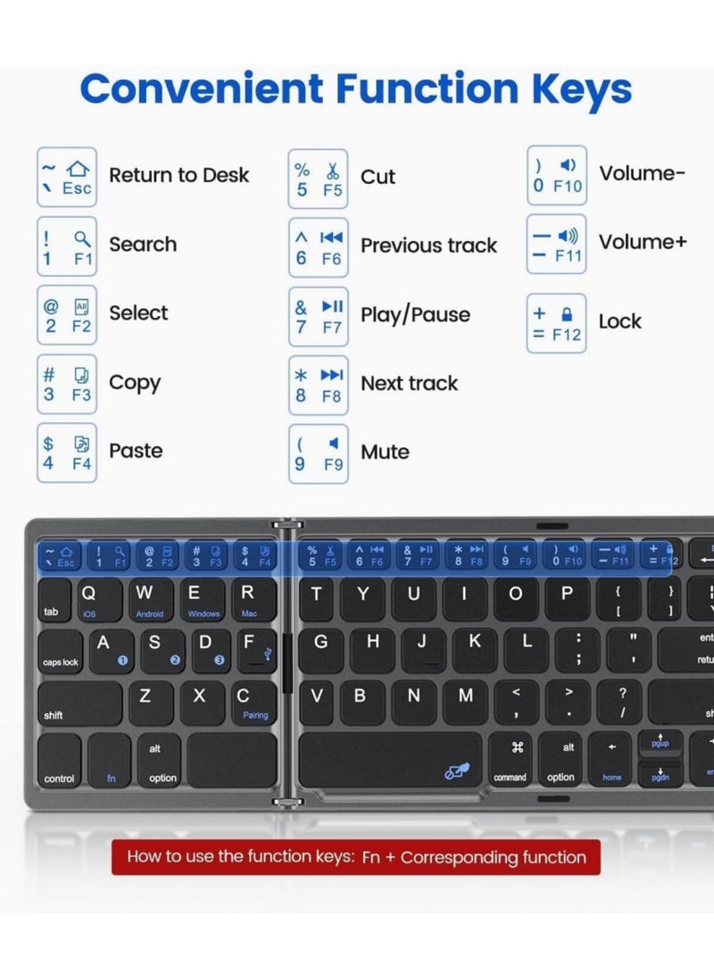 Aookay Arabic & English Foldable Bluetooth Keyboard with Touchpad, Rechargeable Wireless Portable Keyboard, Dual-Mode Bluetooth/USB Wired Pocket-Sized Travel Keyboard for i-O-S, Android, Windows, Mac OS (Space Gray) - Image 4