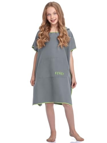 FLYILY Beach Changing Towel Quick-Dry Surf Poncho Robe with Pocket Hooded Wetsuit Adjustable Sleeves Surfing Swimming Bathing(Grey,S) - Image 2