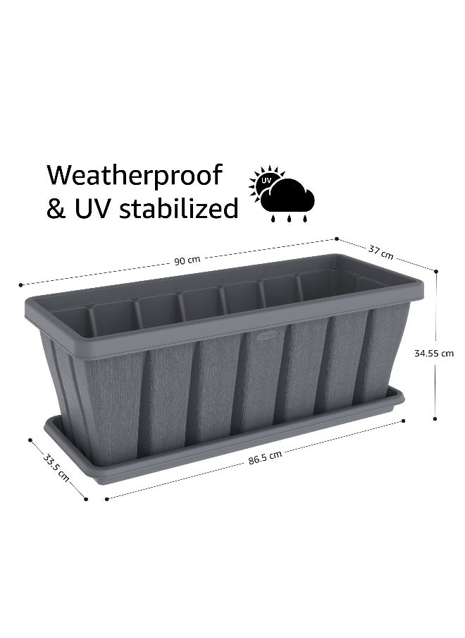 Cosmoplast 36" Cedargrain Rectangular Planter with Tray (Grey)  - Image 2