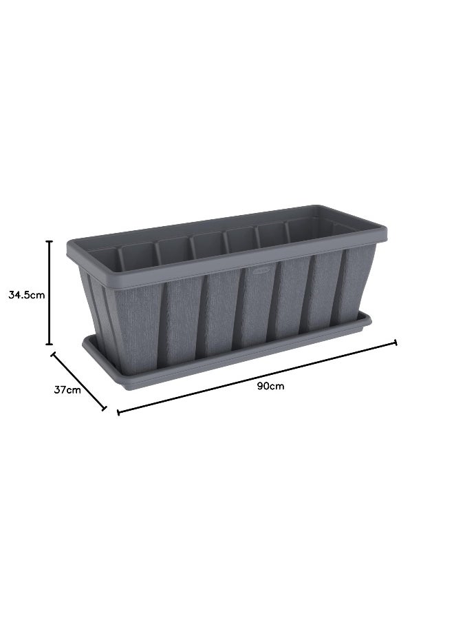 Cosmoplast 36" Cedargrain Rectangular Planter with Tray (Grey)  - Image 4