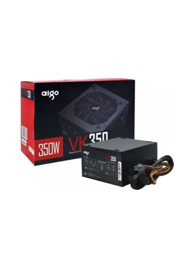 aigo - Aigo VK350 350W Computer Power Supply, Intel ATX 12V, 120mm Fan Size, 50Hz Frequency, Hydraulic Bearing, SATA x2 / 4 Pin Interface, 220-240V AC Input Voltage, Black | VK350 - Image 1