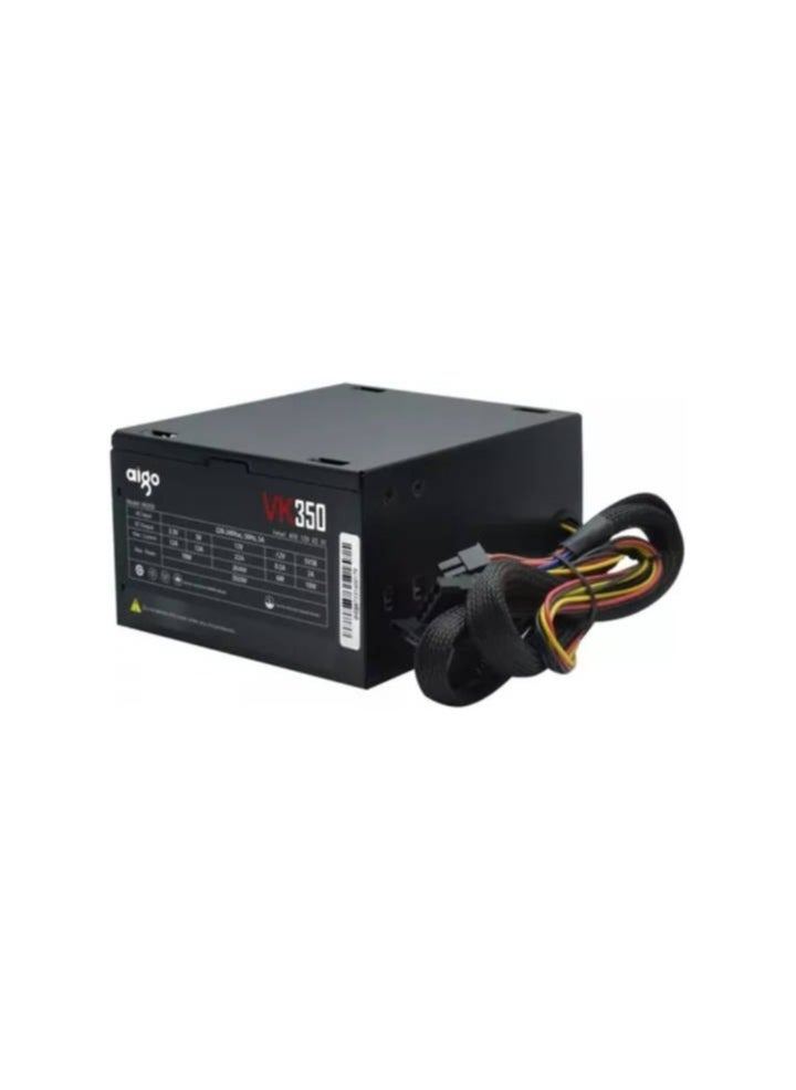 aigo - Aigo VK350 350W Computer Power Supply, Intel ATX 12V, 120mm Fan Size, 50Hz Frequency, Hydraulic Bearing, SATA x2 / 4 Pin Interface, 220-240V AC Input Voltage, Black | VK350 - Image 1