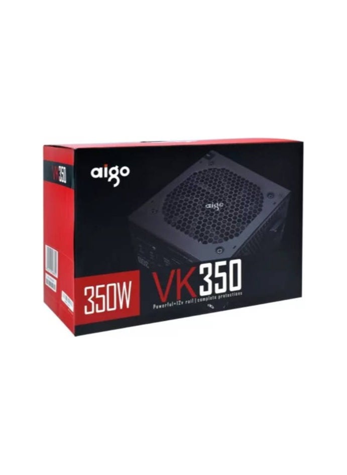 aigo - Aigo VK350 350W Computer Power Supply, Intel ATX 12V, 120mm Fan Size, 50Hz Frequency, Hydraulic Bearing, SATA x2 / 4 Pin Interface, 220-240V AC Input Voltage, Black | VK350 - Image 1