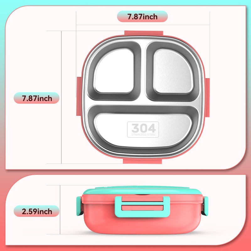 PEDECO Bento Box for Kids Stainless Steel - 3-Compartment - Complete Lunch Set with Portable Utensil - Ideal for Children Under 10 Years Old - Dishwasher Safe & BPA-Free(Pink) - Image 4