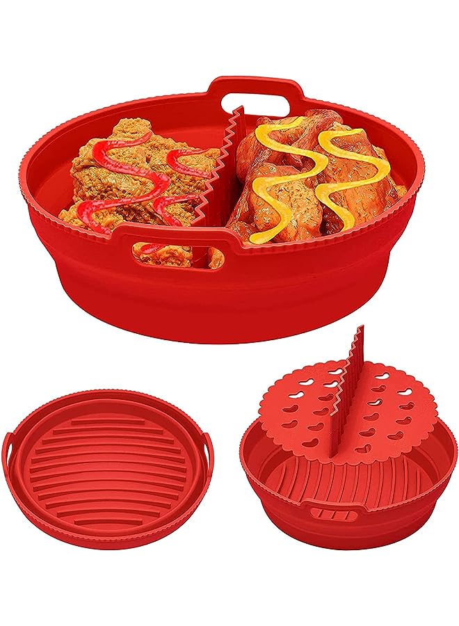 Antole Foldable Air Fryer Silicone Liners,8.4Inch for 5qt to 8qt Reusable Air Fryer Liners with Divider,Air Fryer Basket Round,Non-Stick Collapsible Dishwasher Safe Silicone Insert - Image 1