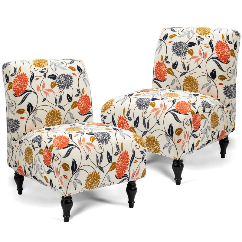Iauddy Iauddy Armless Accent Slipper Chair Cover SlipcoverStretch Spandex Removable Jacquard NonSlip Silp Cover for Accent Chair Without arms Furniture Protector for Living Dining RoomBeigeOrange 2 