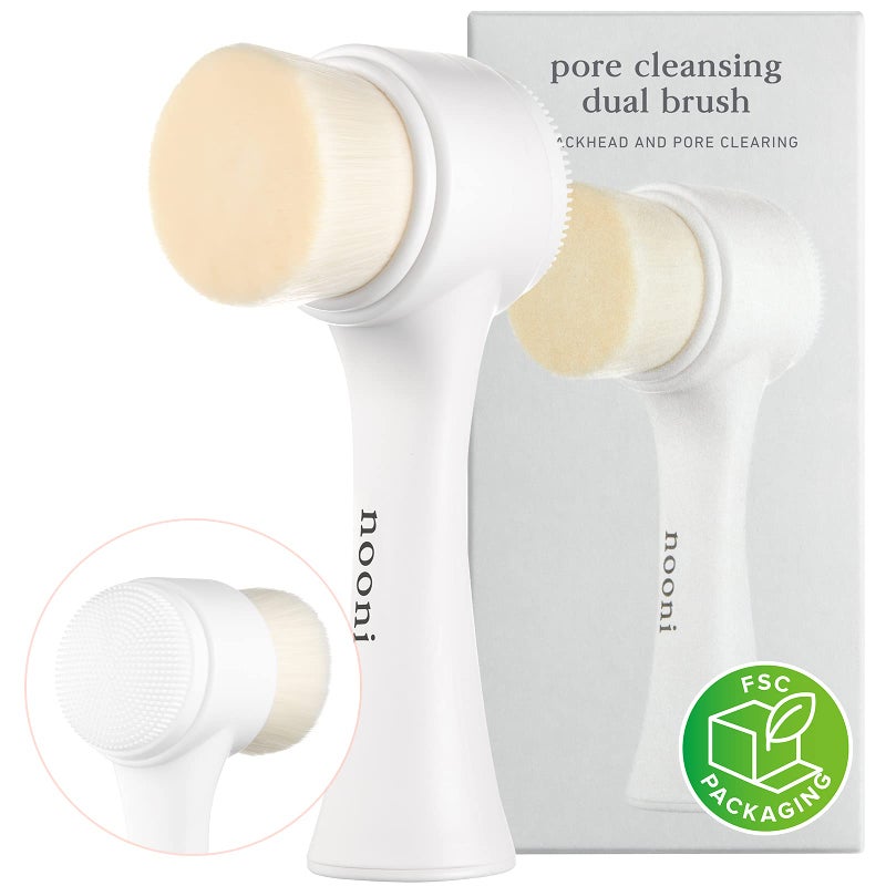 Nooni Pore Cleansing Tool  Manual Dual Brush  Facial Massager and Exfoliator Soft Bristle  Silicone Brush 1 Count