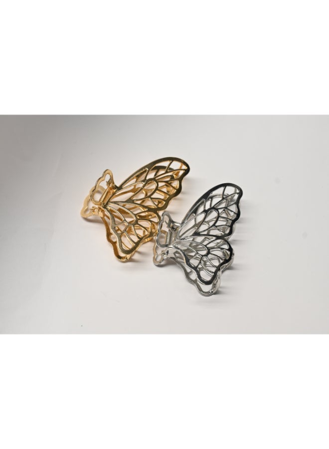 ZAAS Butterfly Shape Metal Hair Clips for Women, Nonslip, Suitable for Thick & Thin Hair, Claw Clip, Fancy Combination Hair Accessory (Gold, Silver) - Pack of 2 - Image 1