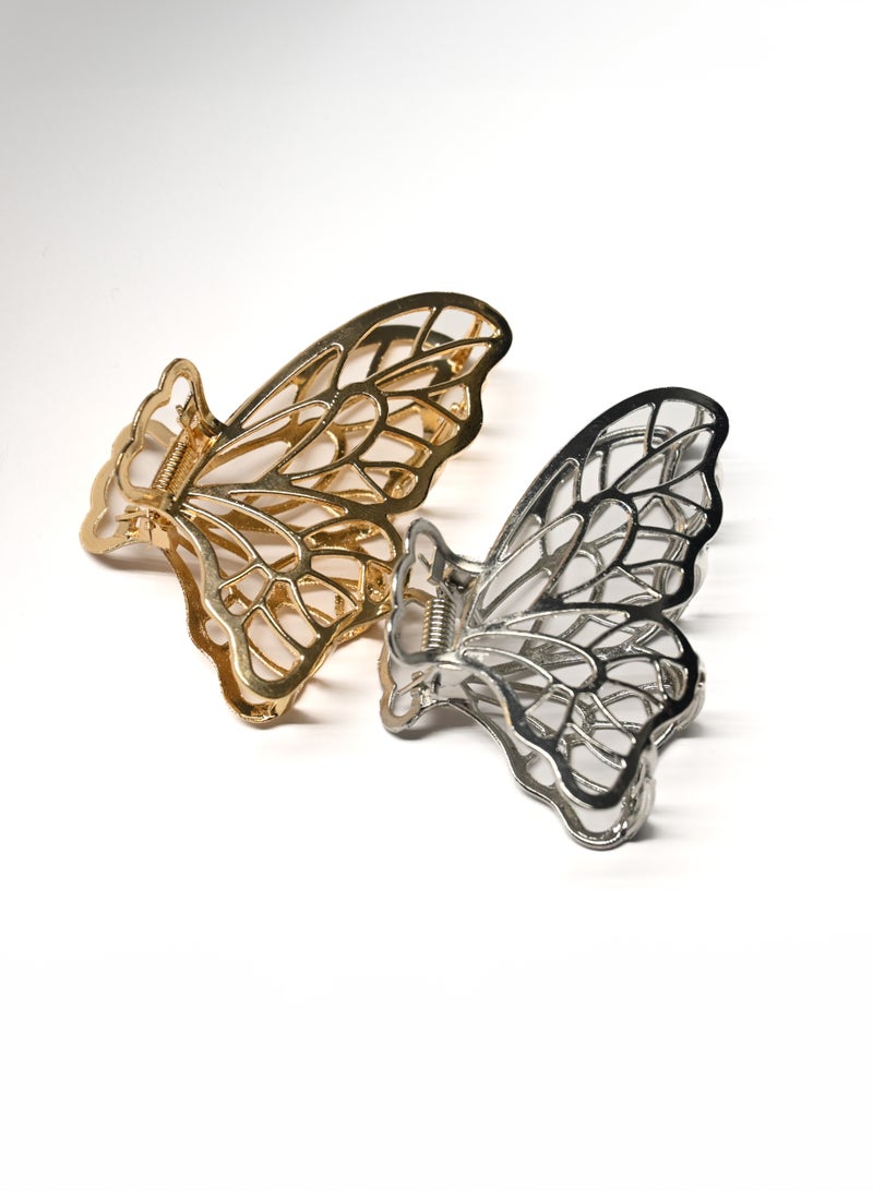 ZAAS Butterfly Shape Metal Hair Clips for Women, Nonslip, Suitable for Thick & Thin Hair, Claw Clip, Fancy Combination Hair Accessory (Gold, Silver) - Pack of 2 - Image 2