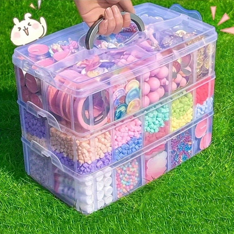 1pc Portable Storage Box With Lid 4.92 X 5.71 Inch Transparent 3 Layer 18 Grid Removable Stackable Organizer Plastic Slot Lock Container For Jewelry Handicrafts Sewing Tools - Image 2
