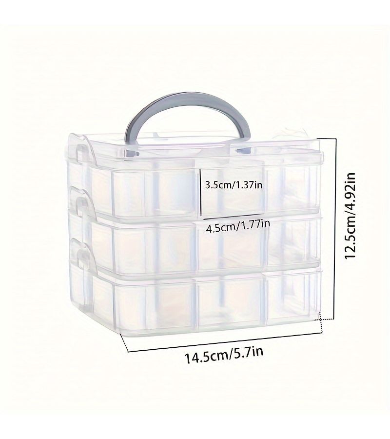 1pc Portable Storage Box With Lid 4.92 X 5.71 Inch Transparent 3 Layer 18 Grid Removable Stackable Organizer Plastic Slot Lock Container For Jewelry Handicrafts Sewing Tools - Image 3