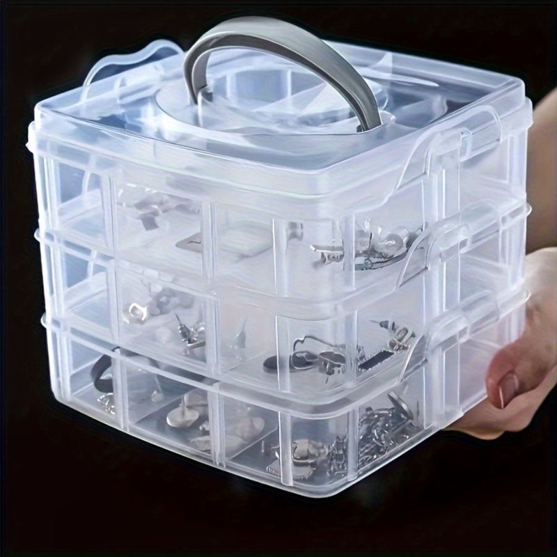 1pc Portable Storage Box With Lid 4.92 X 5.71 Inch Transparent 3 Layer 18 Grid Removable Stackable Organizer Plastic Slot Lock Container For Jewelry Handicrafts Sewing Tools - Image 5