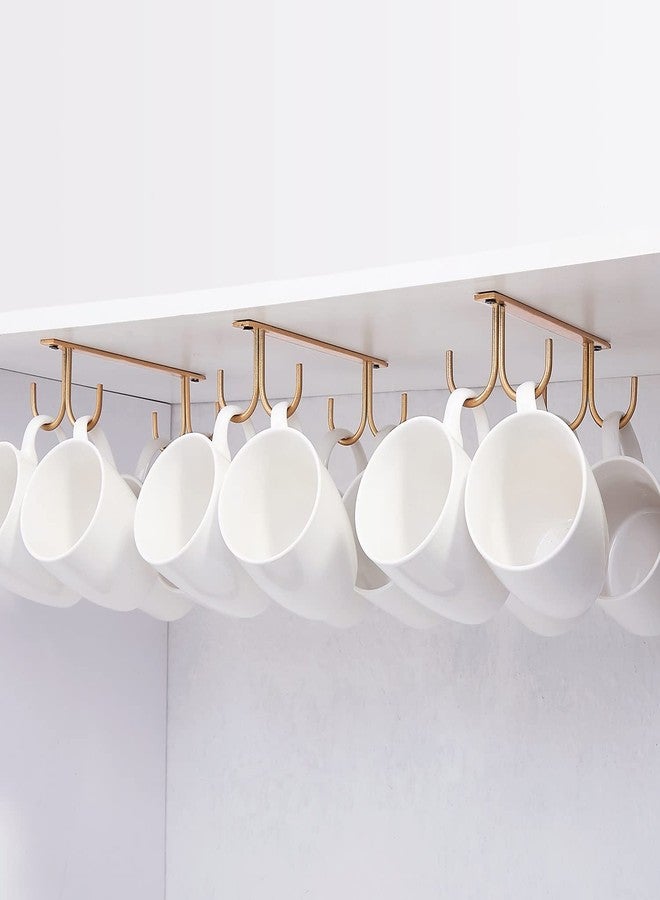 FOMANSH Mug Rack Under Cabinet - Coffee Cup Holder, 12 Mugs Hooks Under Shelf, Display Hanging Cups Drying Hook for Bar Kitchen Utensils Gold - Image 1