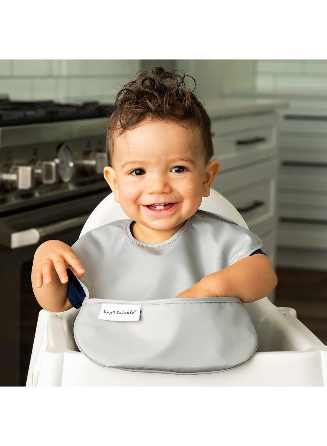 Tiny Twinkle Mess Proof Baby Bibs for Eating - Waterproof, Wipeable Bibs - Toddler Bibs - Travel Friendly - PFAS, PVC, BPA, Phthalate Free - Baby Food Bibs(5 Pack, Unisex Solids) - Image 2