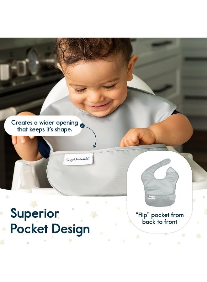 Tiny Twinkle Mess Proof Baby Bibs for Eating - Waterproof, Wipeable Bibs - Toddler Bibs - Travel Friendly - PFAS, PVC, BPA, Phthalate Free - Baby Food Bibs(5 Pack, Unisex Solids) - Image 4