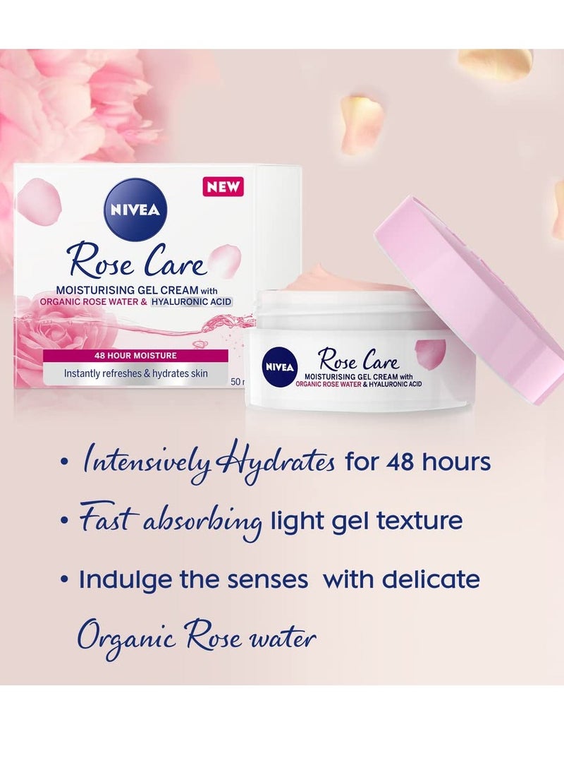 Nivea 24h Day Cream (50 ml), Face Care with Rose Water and Hyaluron, Light Gel Face Cream for Smooth Delicate Skin, Moisturising Cream - Image 2
