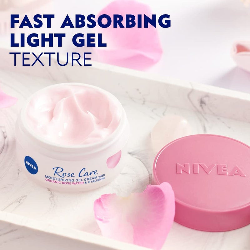 Nivea كريم نهاري 24 ساعة (50 مل)، للعناية بالوجه بماء الورد وحمض الهيالورونيك، كريم جل خفيف للوجه لبشرة ناعمة ورقيقة، كريم مرطب - Image 4