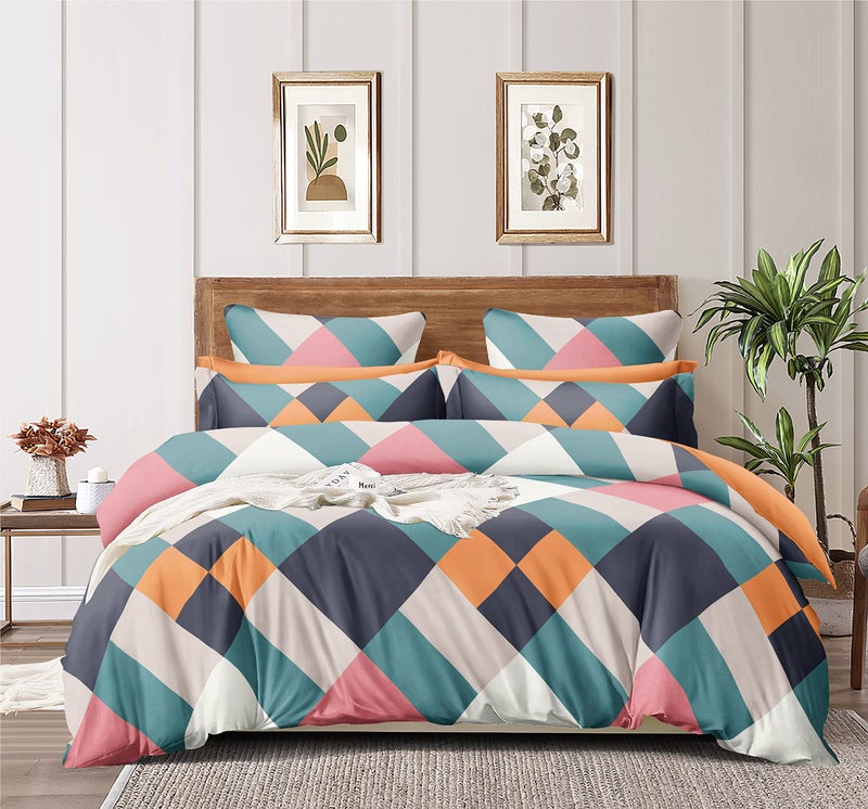 TIB The Intellect Bazaar Glace Cotton Elastic Fitted Bedsheets King Size Double Bedsheet with 2 Pillow Covers (72” x 72”) Zig-Za Multi - Image 1