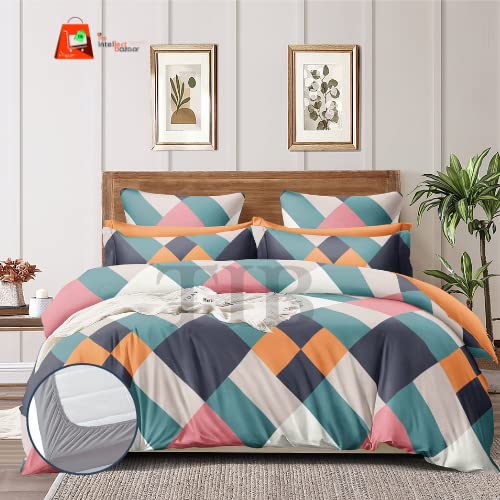 TIB The Intellect Bazaar Glace Cotton Elastic Fitted Bedsheets King Size Double Bedsheet with 2 Pillow Covers (72” x 72”) Zig-Za Multi - Image 4
