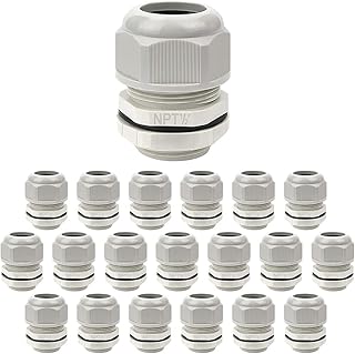 LeMotech 20 Pack NPT 1/2" Cable Glands Waterproof Adjustable 6-12mm Cable Connectors Grey Nylon Joints with Gaskets - Image 1