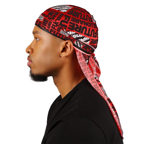 Superstitch Supersilky Ultra Silky Durag x Wavebuilder | 30+ Styles Premium Designer Durags for Men | 360 Waves | Red, Black and White Future Billionaire (Red Zodiac) - Image 1