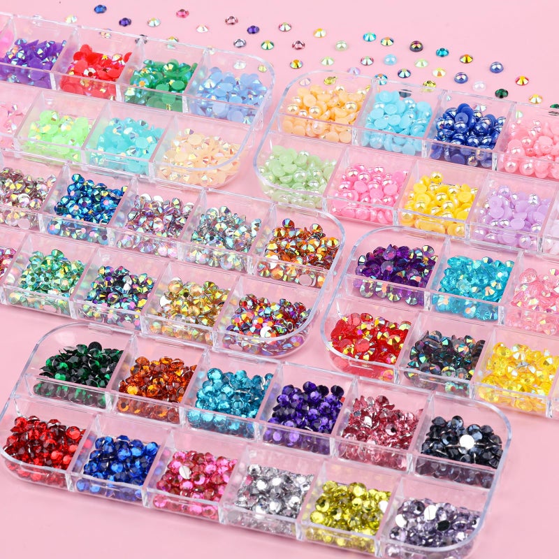 editTime 5 Boxes 3000pcs Sparkling Crystal Nail Rhinestones Pearls Kit, Flatback Multicolor Transparent Jelly AB Mermaid Gems with Pick Up Pen and Curved Tweezers for Manicure Salon & Craft DIY Designs (4mm) - Image 5