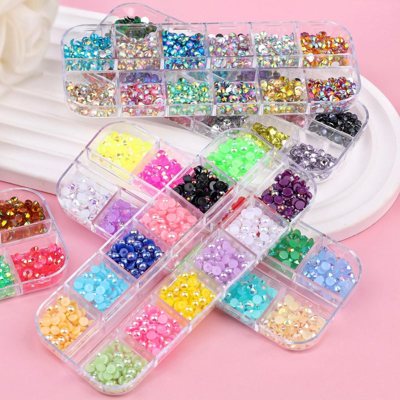 editTime 5 Boxes 3000pcs Sparkling Crystal Nail Rhinestones Pearls Kit, Flatback Multicolor Transparent Jelly AB Mermaid Gems with Pick Up Pen and Curved Tweezers for Manicure Salon & Craft DIY Designs (4mm) - Image 4