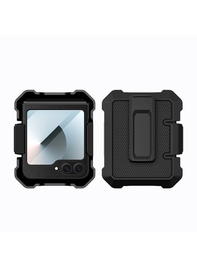 S-TOP Case For Samsung Galaxy Z Flip6 PC Hybrid PU Leather Phone Case with Back Clip Holder - Image 1