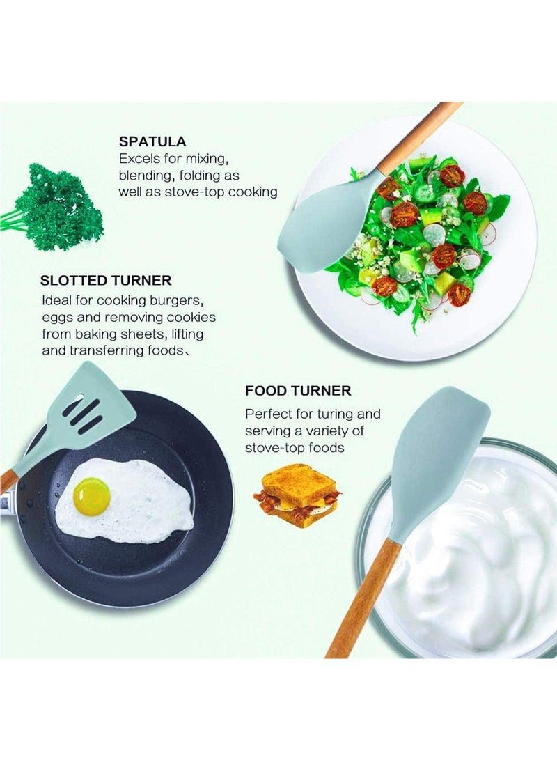 بروماس مجموعة أدوات الطبخ، 12 قطعة من ملاعق السيليكون للخبز والطبخ والتزيين، أداة ملعقة ملعقة للمطبخ المنزلي مع حامل لأواني الطبخ غير اللاصقة، مجموعة ملاعق طبخ مقاومة للحرارة وخالية من مادة BPA - Image 2