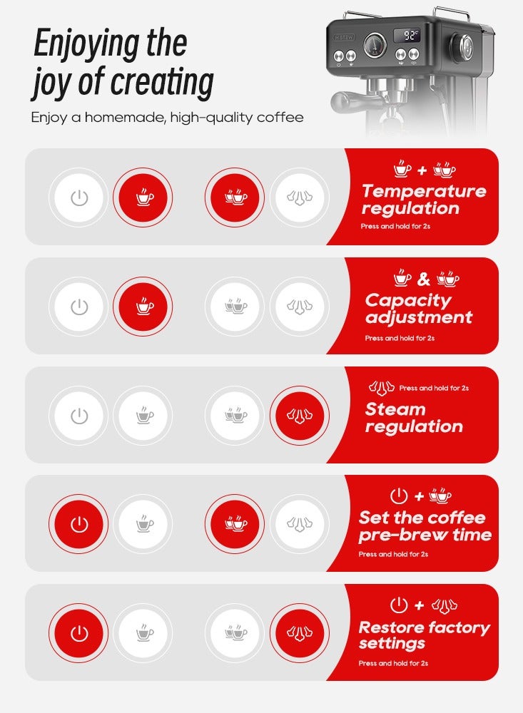 HiBREW Hibrew Espresso Coffee Machine 1350w 1.8L Water Tank Cappuccino Coffee Maker Stainless Steel H10A - Image 2