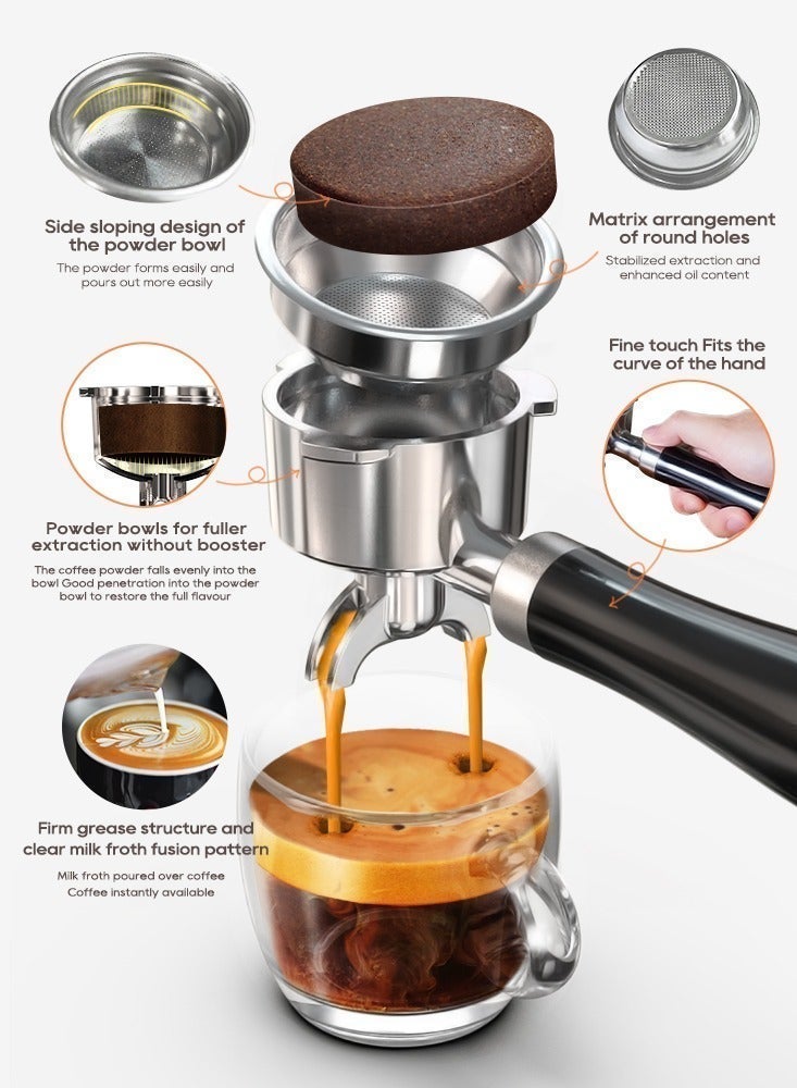 Hibrew 20Bar Semi Automatic Espresso Coffee Machine 1350w 1.8L Water Tank Cappuccino Coffee Maker Stainless Steel H10A-black - Image 5