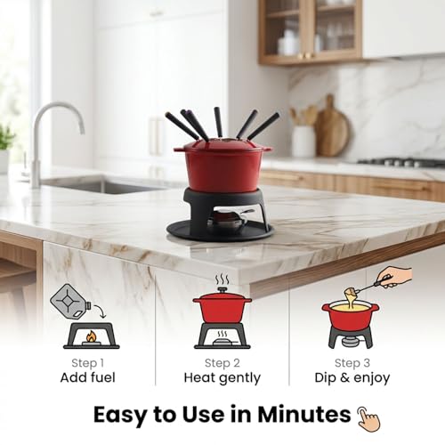Artestia Cast Iron Fondue Set, 11-Piece, Serve 6 Persons (Red) - Image 4