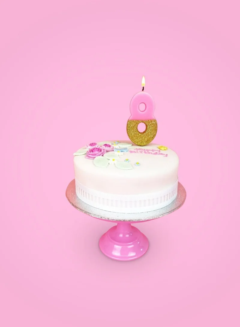 Talking Tables Pink & Gold Glitter Number Candle - 8
