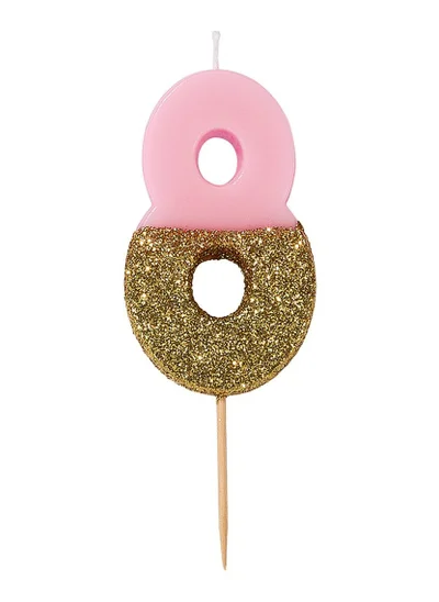 Talking Tables Pink & Gold Glitter Number Candle - 8