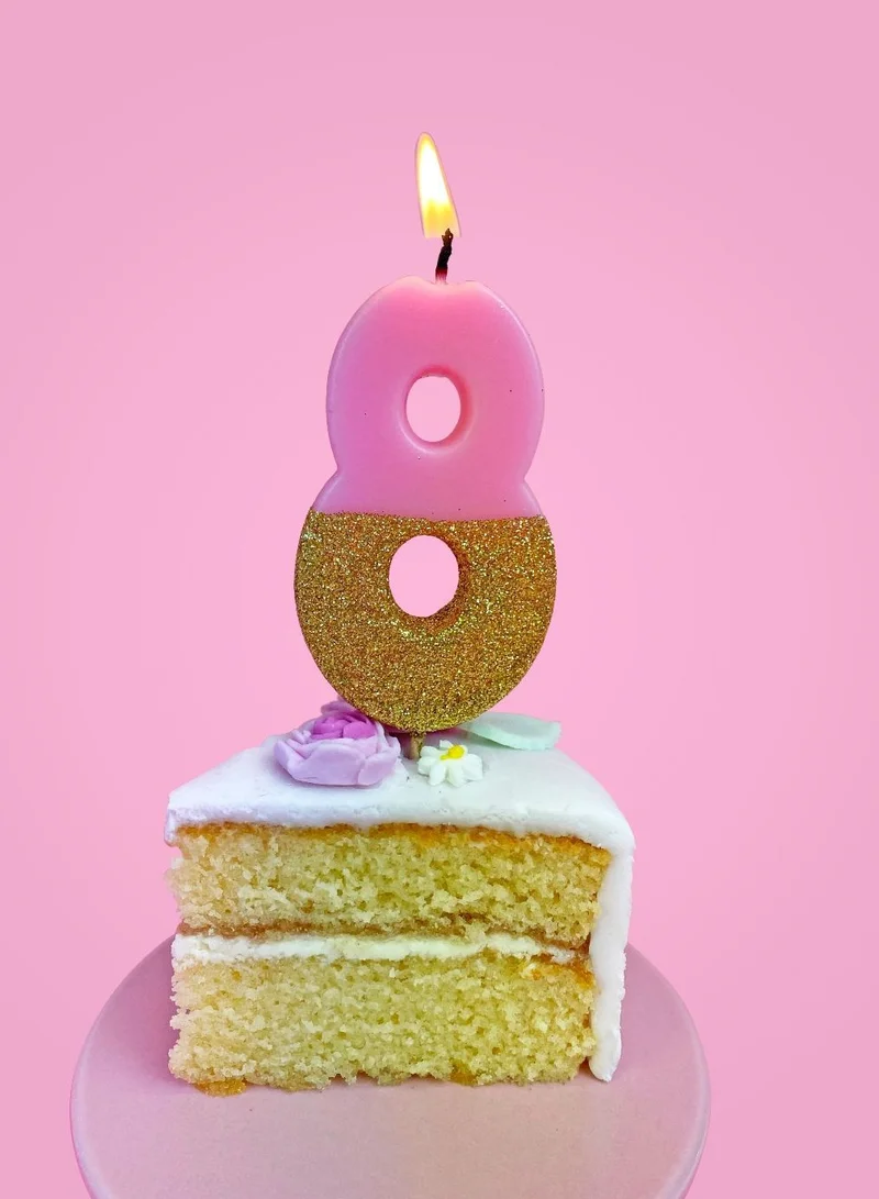 Talking Tables Pink & Gold Glitter Number Candle - 8