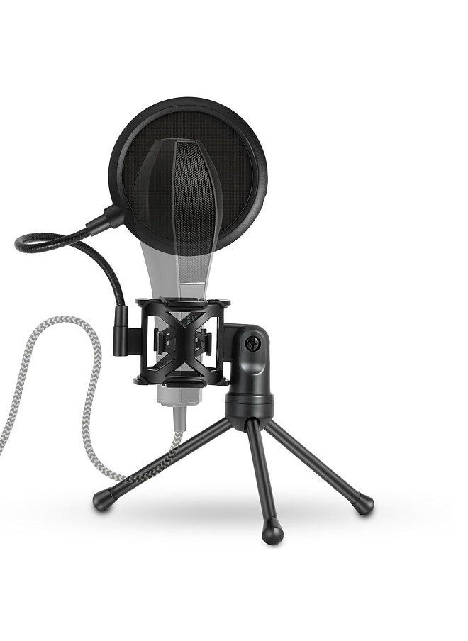 Desktop Microphone Tripod Stand Foldable Mic Stand with Shock Mount Portable Mic Holder Double-Net Pop Filter Gooseneck for Podcasts Internet Chat Meetings Lectures Online Show