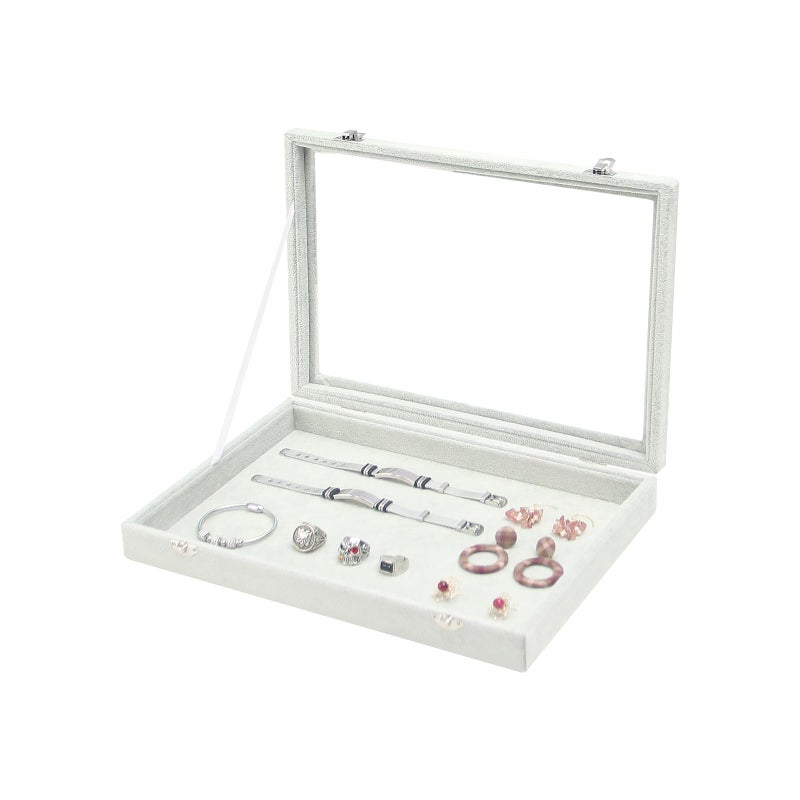 Coward Jewelry Organizer Tray Box, Grey Beige Velvet Blank Display Tray Case with Lid for Storage Necklaces Bracelets Rings Beads and Jewelry Accessories - Image 1